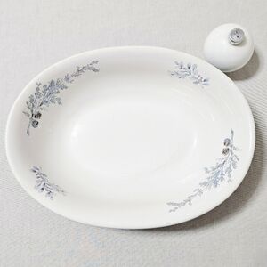 Vtg. Pfaltzgraff Winter Frost Large Oval Serving Veg Bowl Holiday White Blue 12"